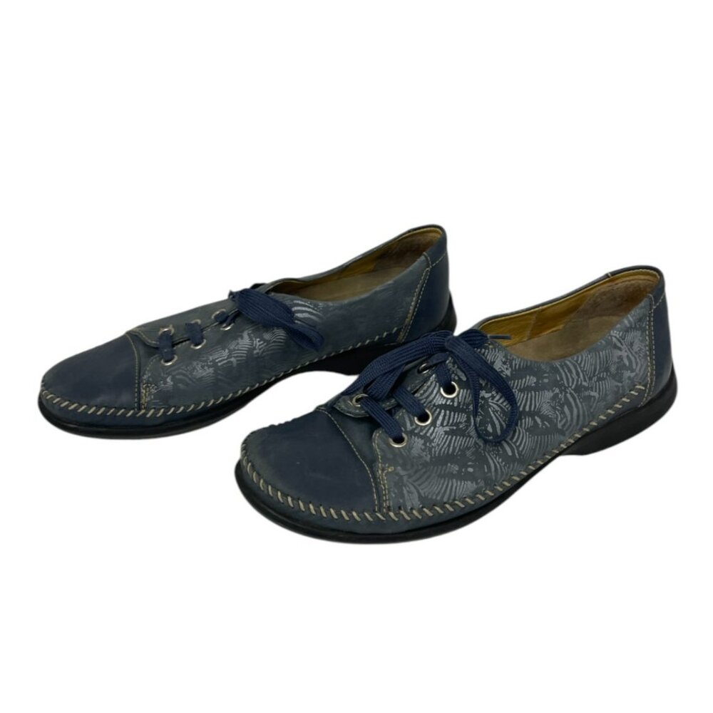 Tsonga Women's Flat Shoes Blue Lace Up Leather Round Toe Low Top Size 39